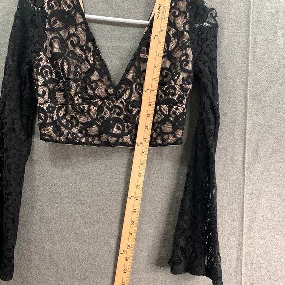 FOREVER 21 Cropped Top Longsleeve Shirt Women Small Black Lace Shirt Ladies - Picture 6 of 6